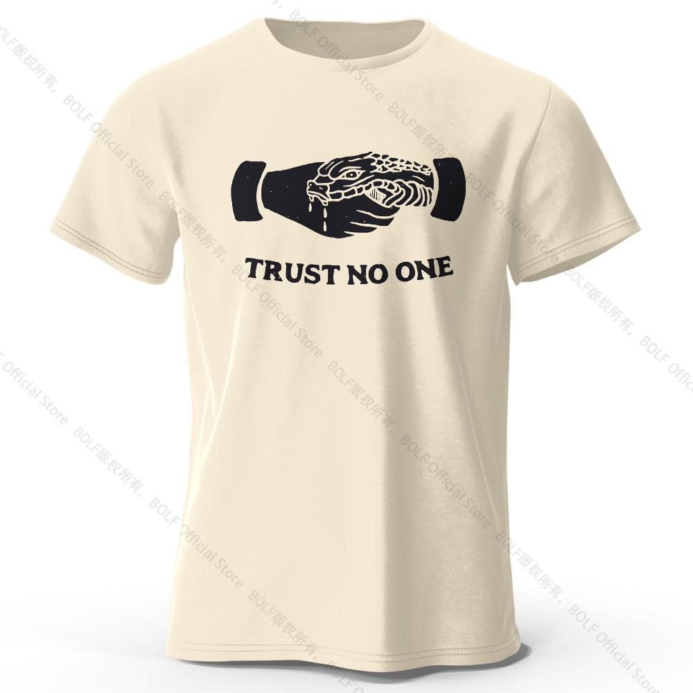 Bomull Herr 'Lita inte på någon' Tryckt T-shirt 100% Bomull Harajuku Oversized Roliga Grafiska T-shirts för Män Kvinnor Sommartoppar