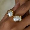 Elegant and Elegant Design 18K Gold, Baroque Special-shaped Pearl Asymmetrical Opening Ring