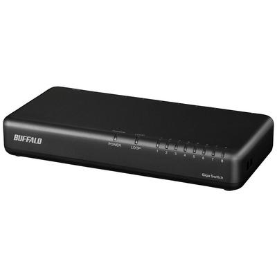 Buffalo Giga Compatible Plastic Housing Power Supply 8 Ports Black Switching Hub Magnet Supports Wall Mounting Built-in LSW6-GT-8NP/BK