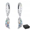 Silver Earrings 925 Sterling Silver Hanging Feather Silver Hoops English Clasp