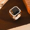 Black Agate Personalized Men'S Ring, Retro Titanium Steel Ring, Simple Square Jewelry, Spot.
