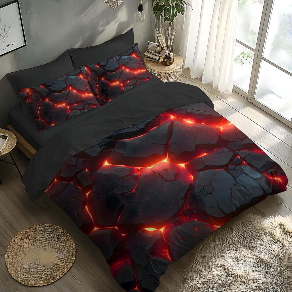 Fantasy Red Glow Soft Brushed Duvet Cover Set with 3D Printing Bedding Comforter Set Includes Pillowcases Machine Washabl