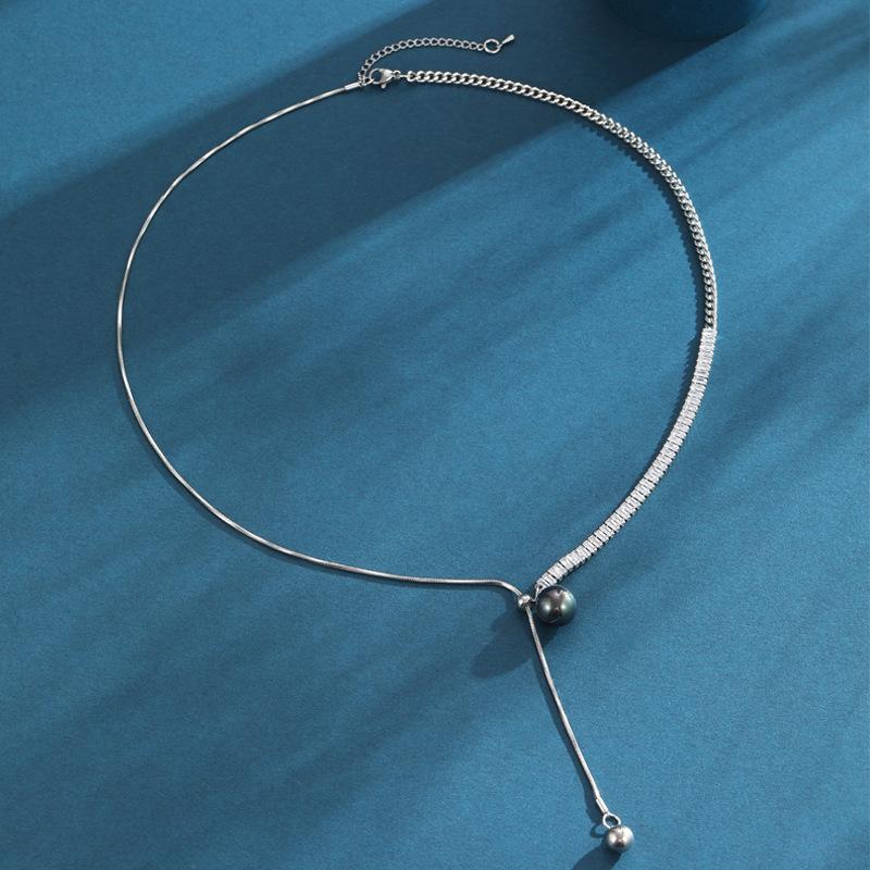 Pullable Flash Diamond Pearl Long Necklace Light Luxury Niche 2024 Design Sense Advanced Collarbone Chain Neck Chain Tide