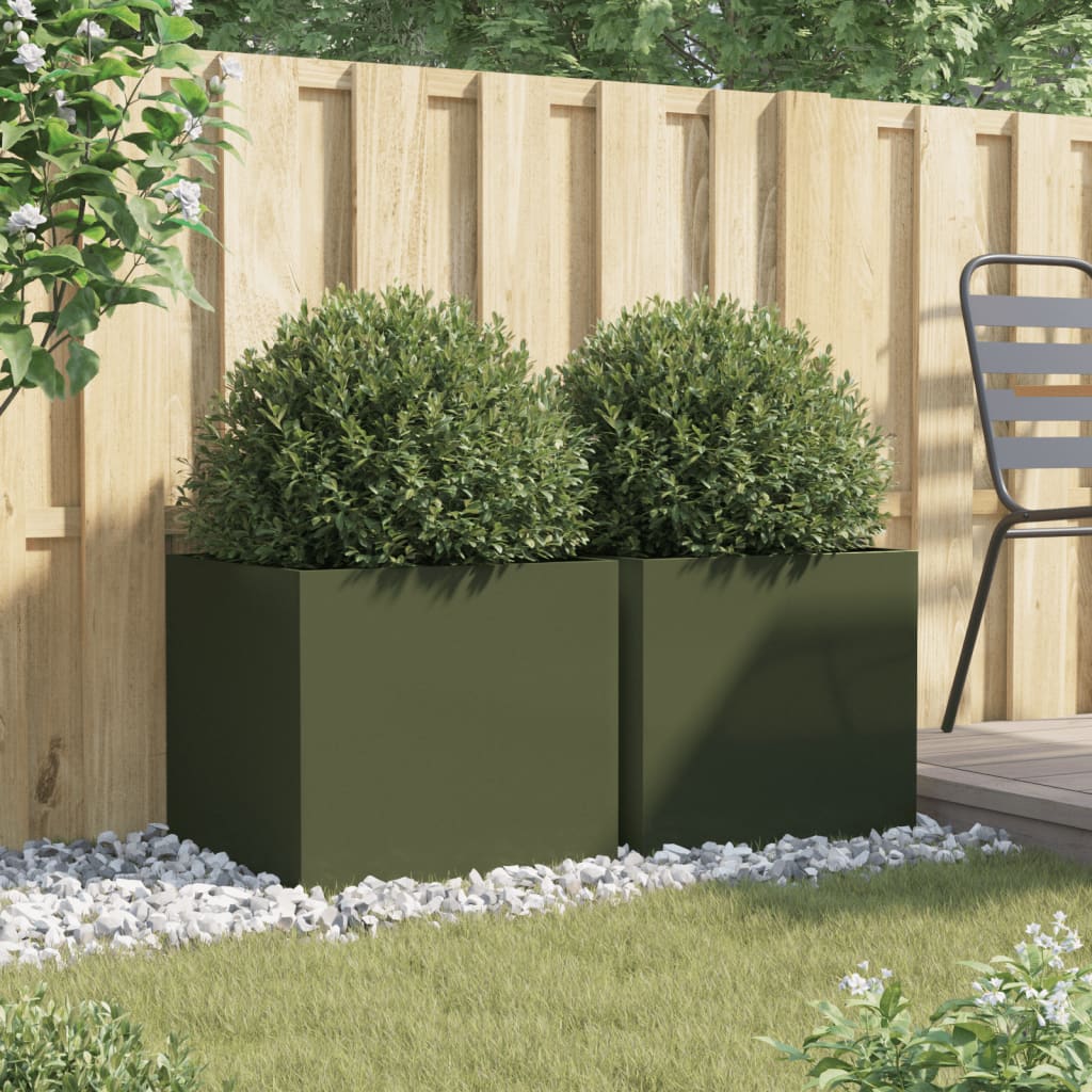 Planters 2 Pcs Olive Green 49 X 47 X 46 Cm Steel