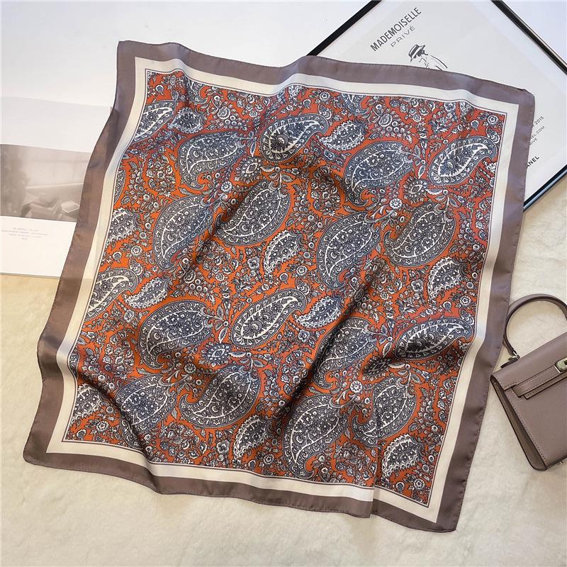 Versatile Retro Cashew Silk Scarf: Women's Decorative Small Square Scarf, Neckerchief, Hair or Bag Tie Shawl