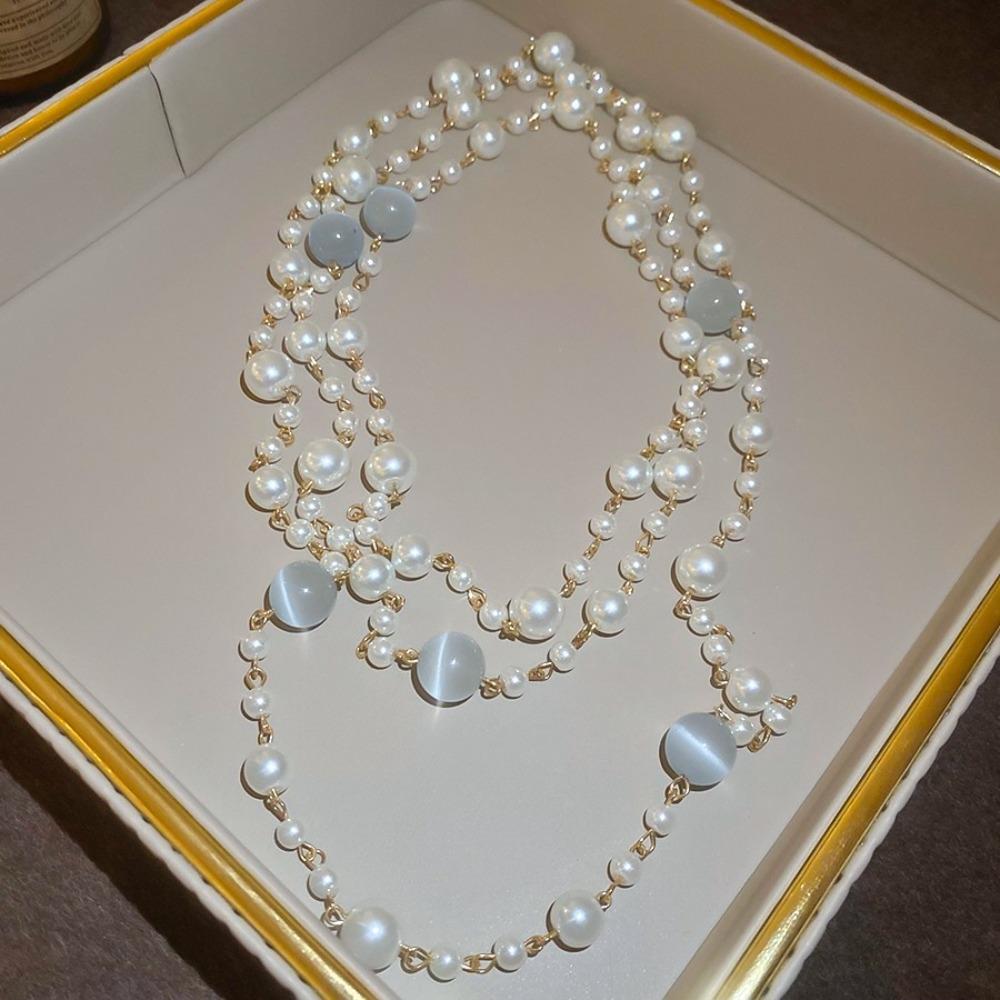 Long Length Bead Necklace Layered Sweater Necklace New Pearl Necklace Lady Wear