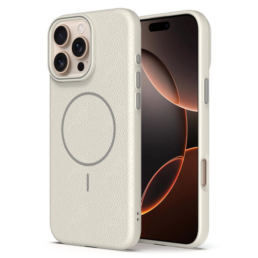 Litchi Patterned Leather Phone Case for IPhone 17 16 15 14 13 12 11 Pro Max Magnetic Magsafe Armor Flocking Cover