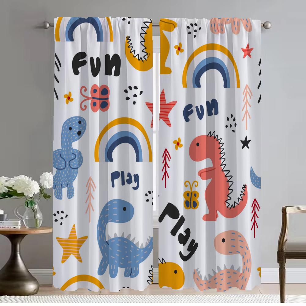 Dinosaur Modern Living Room Curtains for Camera Tulle for Bedroom Halloween Decoration Home Interior Curtains 2 Pieces Partition