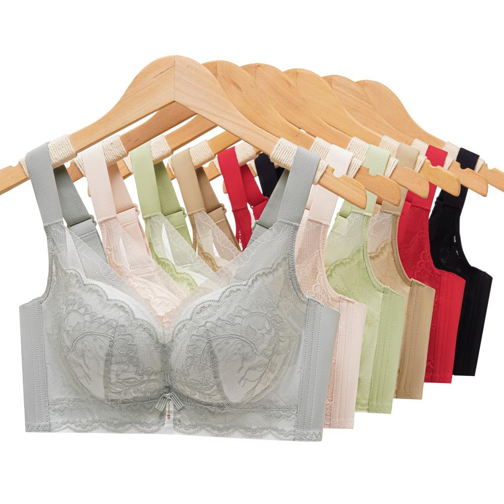 Non-magnetic Steel Rim Bra, Light and Thin, Large Breasts, Small Lace Bra, Four-breasted Breast Adjustment Type, Large Size.