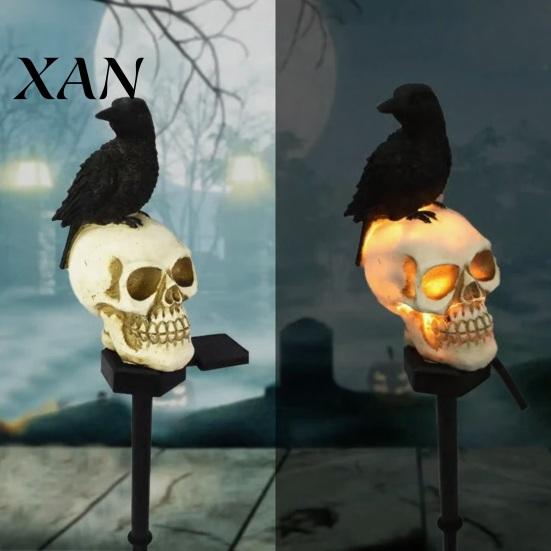 Decorative Cemetery Stakes for Parties LED Solar Crow Skull Light, Waterproof Halloween Pathway Gothic Weatherproof Lights Outside on Skeleton
