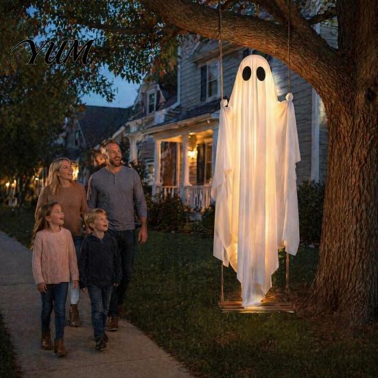 Párty rekvizity pro slavnostní atmosféru Velké závěsné houpačkové strašidlo Halloweenská dekorace s dálkovým ovládáním a provázkem Zahradní ozdoba Teplá světla