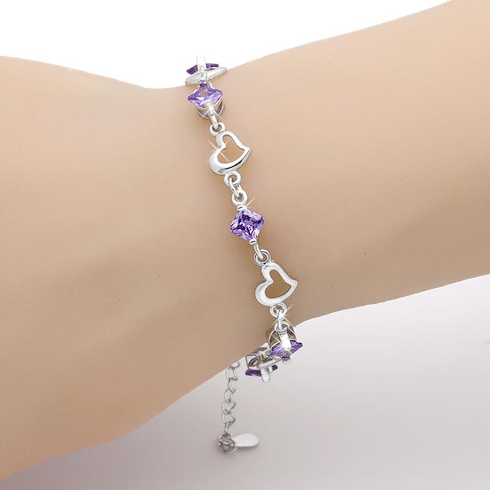 Bracelet en argent sterling 925 luxe léger mode amour zircon violet cadeau d'anniversaire fête d'anniversaire