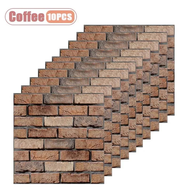 10PCS 3D Self Adhesive Wall Sticker PVC Waterproof Thick Wallpaper for Home Decoration Background Wall Renovation Peel and Stick
