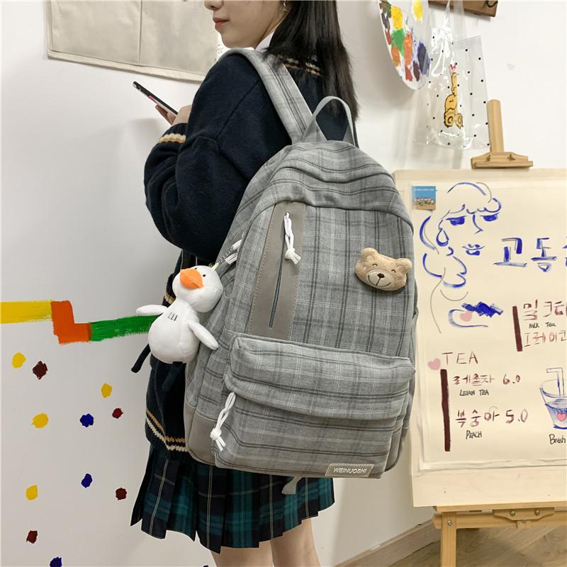 Schoolbag Japanese College Style Girl Backpack Korean Version Mori Bear Harajuku Student Backpack Small Fresh Plaid Schoolbag Female
