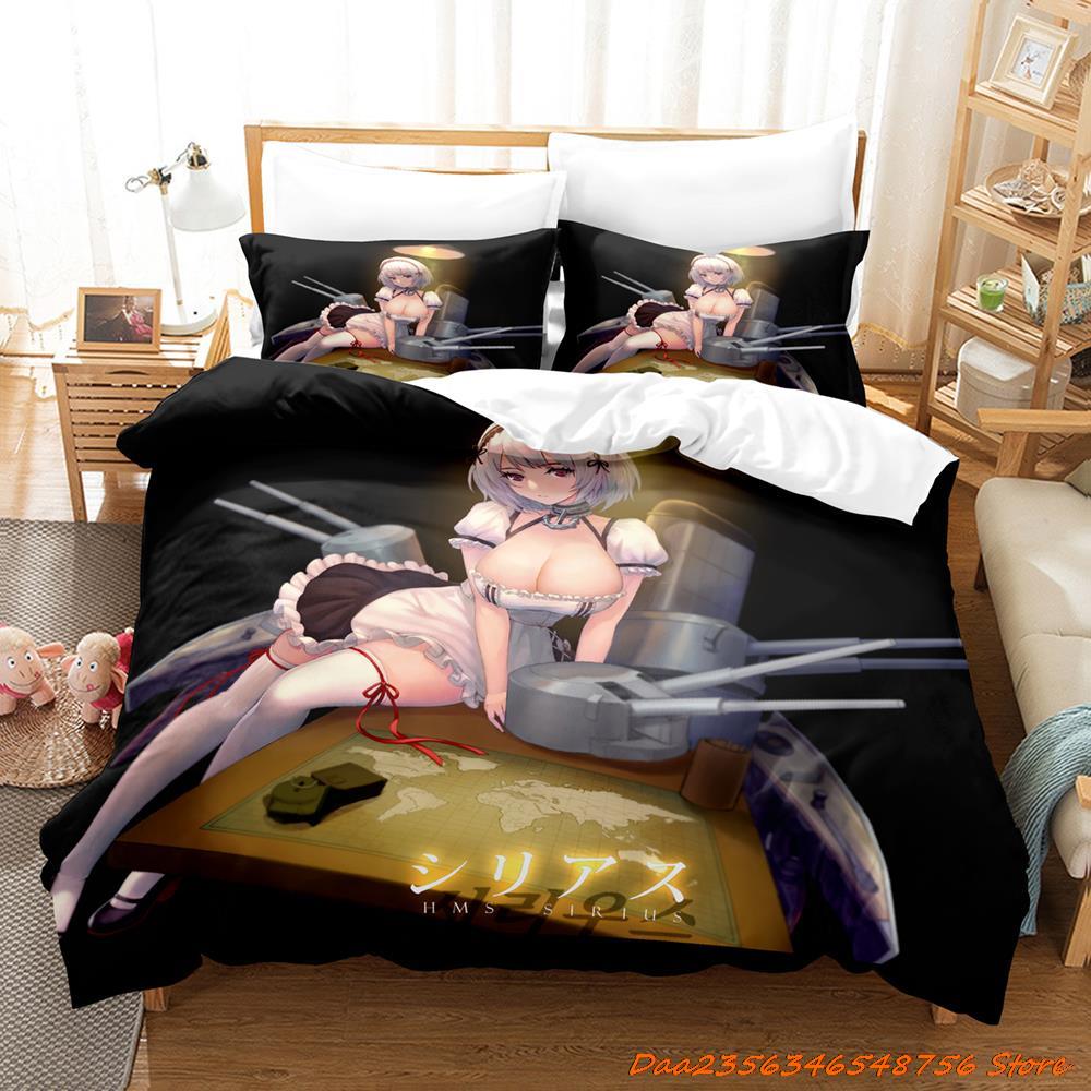 Sexy Azur Lane Sirius Bedding Set Cartoon Anime Three-Piece Set Adult Kid Bedroom Duvetcover Sets 3D Kawaii Girl Game Bed Set