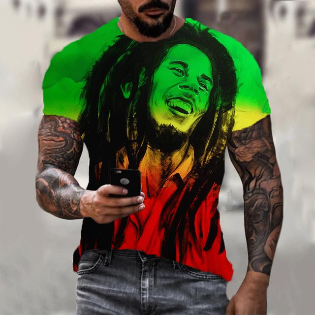 Nouveau T-shirt 3D Harajuku Impression Bob Marley Homme Manches Courtes Été Décontracté Respirant Oversize Mode Populaire Rapper Hauts