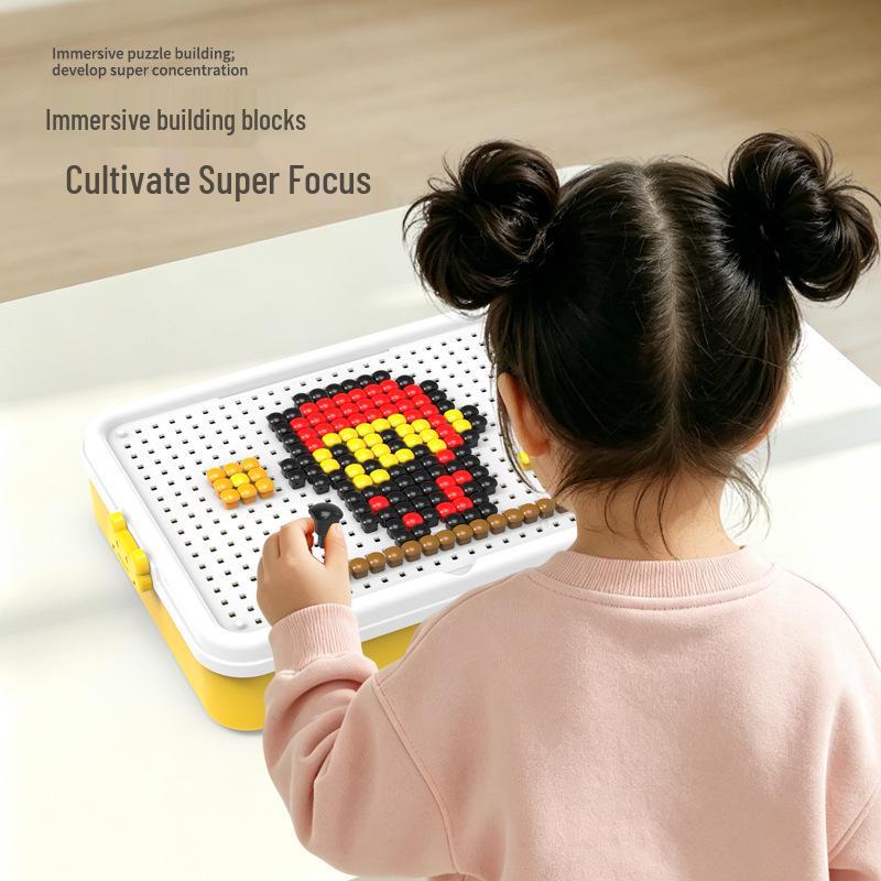 Children's Educational Mushroom Pegboard Puzzle with Storage Box – DIY Kindergarten Jigsaw Assembly Toy