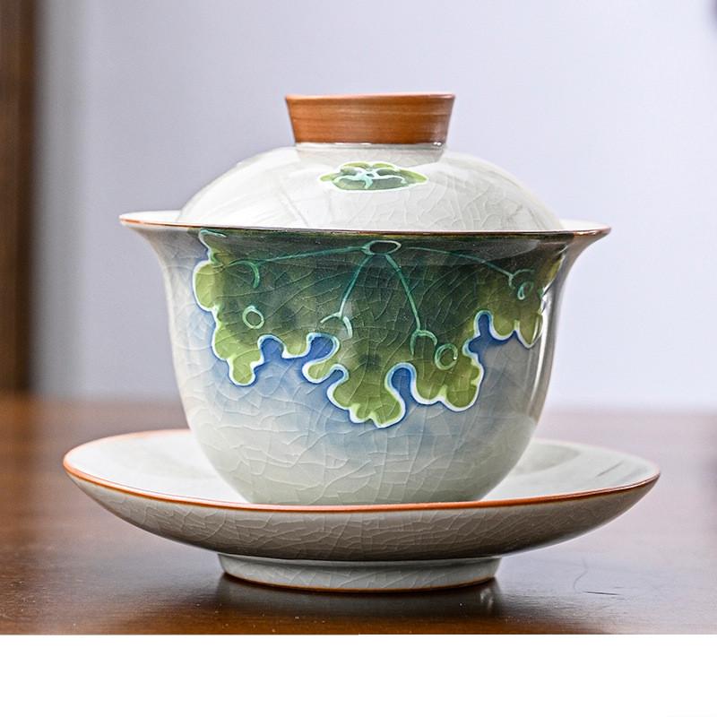 160ml Hand-painted Lotus Ceramic Tea Tureen Covered Bowl Handmade Porcelain Gaiwan Teacup Household Tea Bowl Chinese Teaware