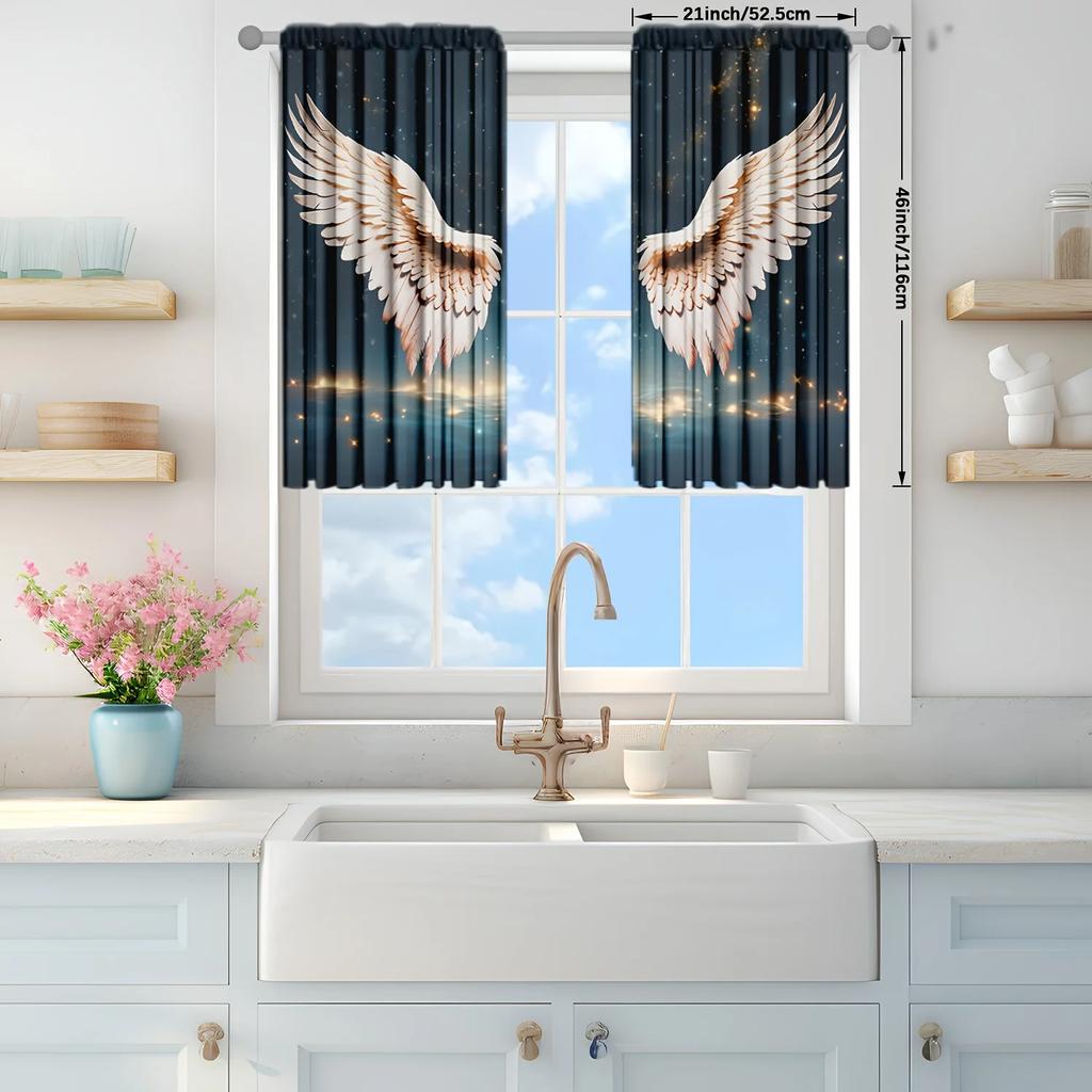 2pcs Angel Wings Printed Curtain for Home Decor - Rod Pocket Window Treatment for Bedroom, Office, Kitchen,Living Room,and Study