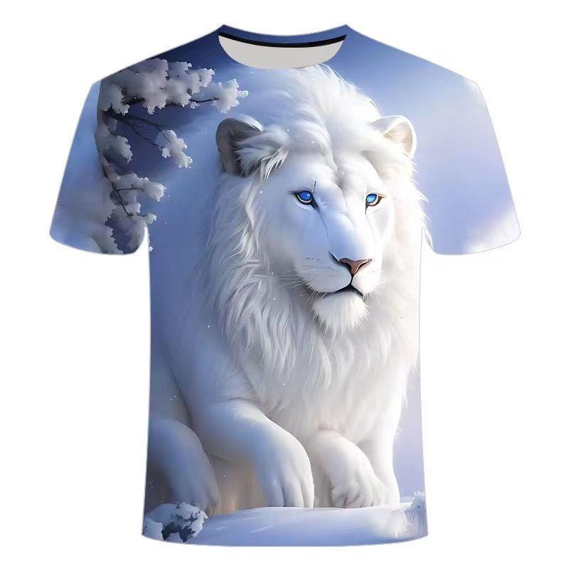 T-shirt Hommes Femmes Été Motif Lion Impression 3D Col Rond Mode Manches Courtes Oversize Harajuku T-shirts Hauts