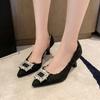 Nuove Scarpe da Donna con Tacco Alto Moda Strass a Punta Fibbia Quadrata Stiletto Scarpe da Sposa Casual da Donna Slip-on Mary Jane Tacco Alto