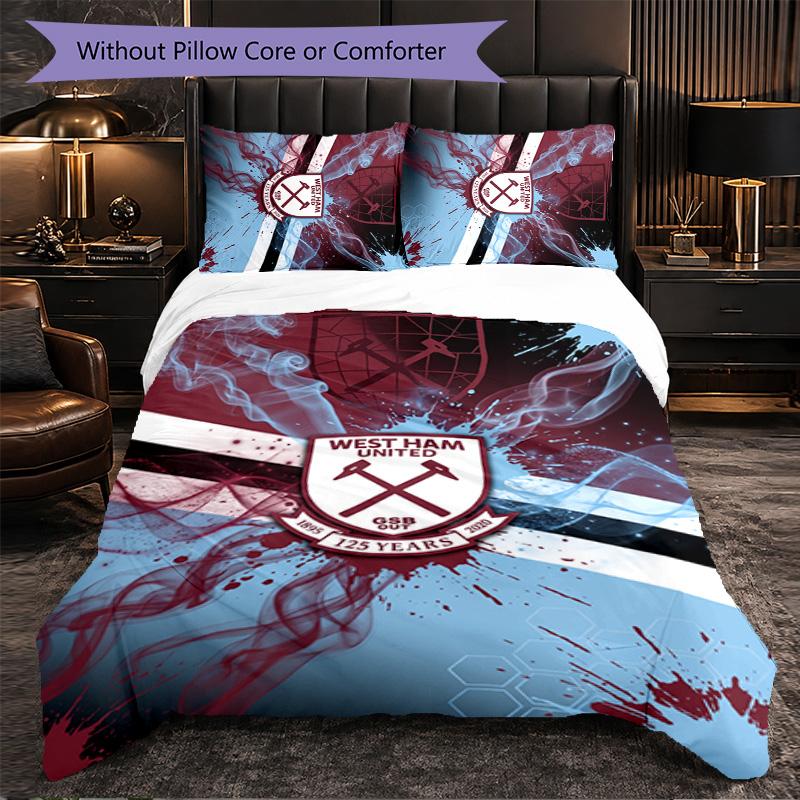 West Ham United Futbalový 3-dielny posteľný set Mäkký set obliečky na paplón s obliečkami na vankúše Potlačený set do spálne pre domácnosť