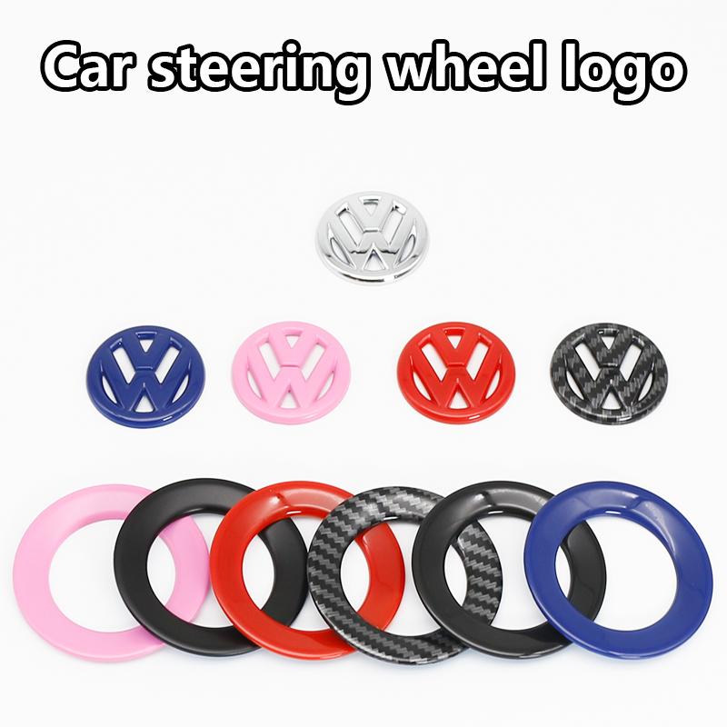 ABS Carbon Fiber Pattern Car Logo Steering Wheel Decoration Sticker Accessories For VW R Gti Line Passat Golf 5 6 Polo Scirocco Zw2