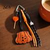 Pumpkin Bag Accessory Faux Leather Keychain Pendant, Halloween Charm with Seasonal Braided Rope, Decorative for Backpacks Handbags Purse Decor