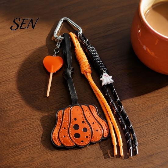 Pumpkin Bag Accessory Faux Leather Keychain Pendant, Halloween Charm with Seasonal Braided Rope, Decorative for Backpacks Handbags Purse Decor