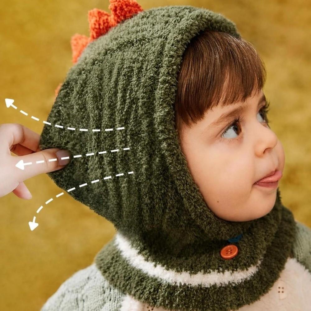 Plush Ball Kids Balaclava Hat Thickened Hooded Beanie Cartoon Kids Scarf Cap Winter