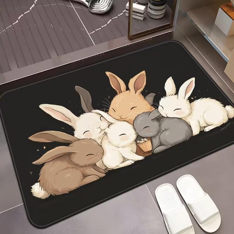 Easter Cute Rabbit Floor Mat - Soft and Non-slip Area Carpet Holiday Home Decoration Welcome Mat Kitchen Mats for Floor