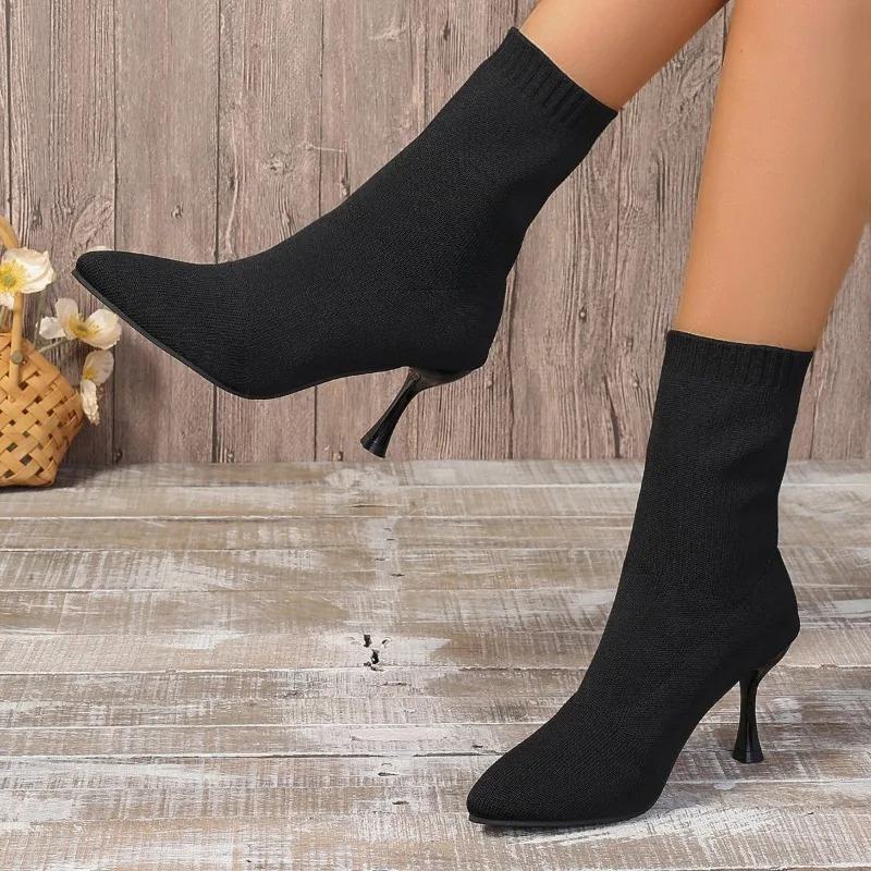 Chaussures Femme Mode 2024 Mode Bottines Femme Haute Qualité Bout Pointu Bottes Modernes Femme Sexy Slip-on Chaussures Unies pour Femme