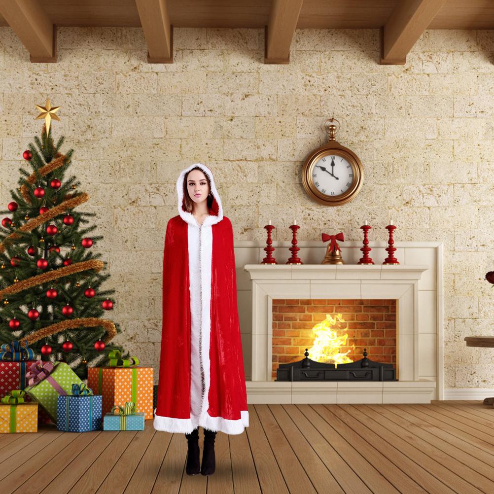 1.5m Red Hooded Cape Christmas Costume Santa Claus Cloak Red Mantle for Christmas Party Cosplay