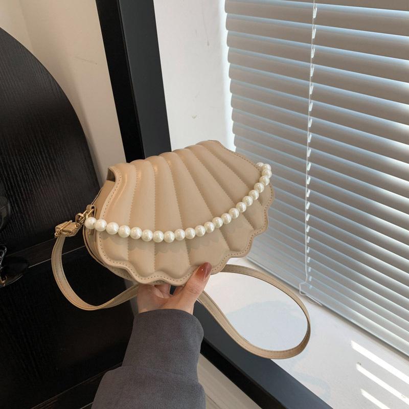 Shell Shaped Crossbody Bag Fashion Mini Shoulder Bag Womens Faux Pearl Chain Handbag KTY