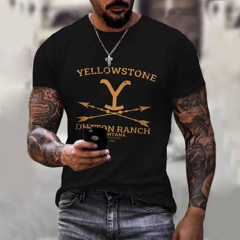Vintage Heren T-shirt Yellowstone National Park 3D Afdrukken T-shirts Oversized Korte Mouw Tee Outdoor Streetwear Tops Kleding