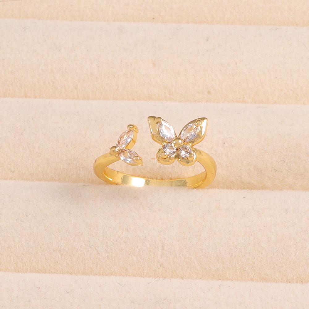European and American Adjustable Sweet Butterfly Diamond Ring: Gold & Silver Two-Tone Fashionable Stacking Style for Women