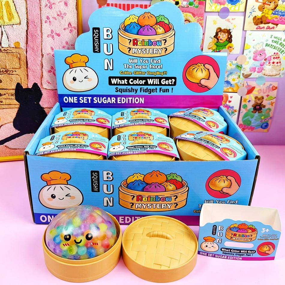 1Pcs Mini Dumplings With Steamer Bun Squeezable Toys Set Soft Stress Relief Crystal Squishy Fidget Sensory Toy Party Favors Gift