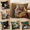 Cat And Flower Cushion Cover Short Plush Double-Sided Print Square Throw Pillow Covers Sofa Home Cushion Decor