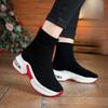 Casual High On Platform Shoes for Women Spring Autumn Ankle Boots Stylish Korean Designer Stretch Knitted Slip On Woman Footwear