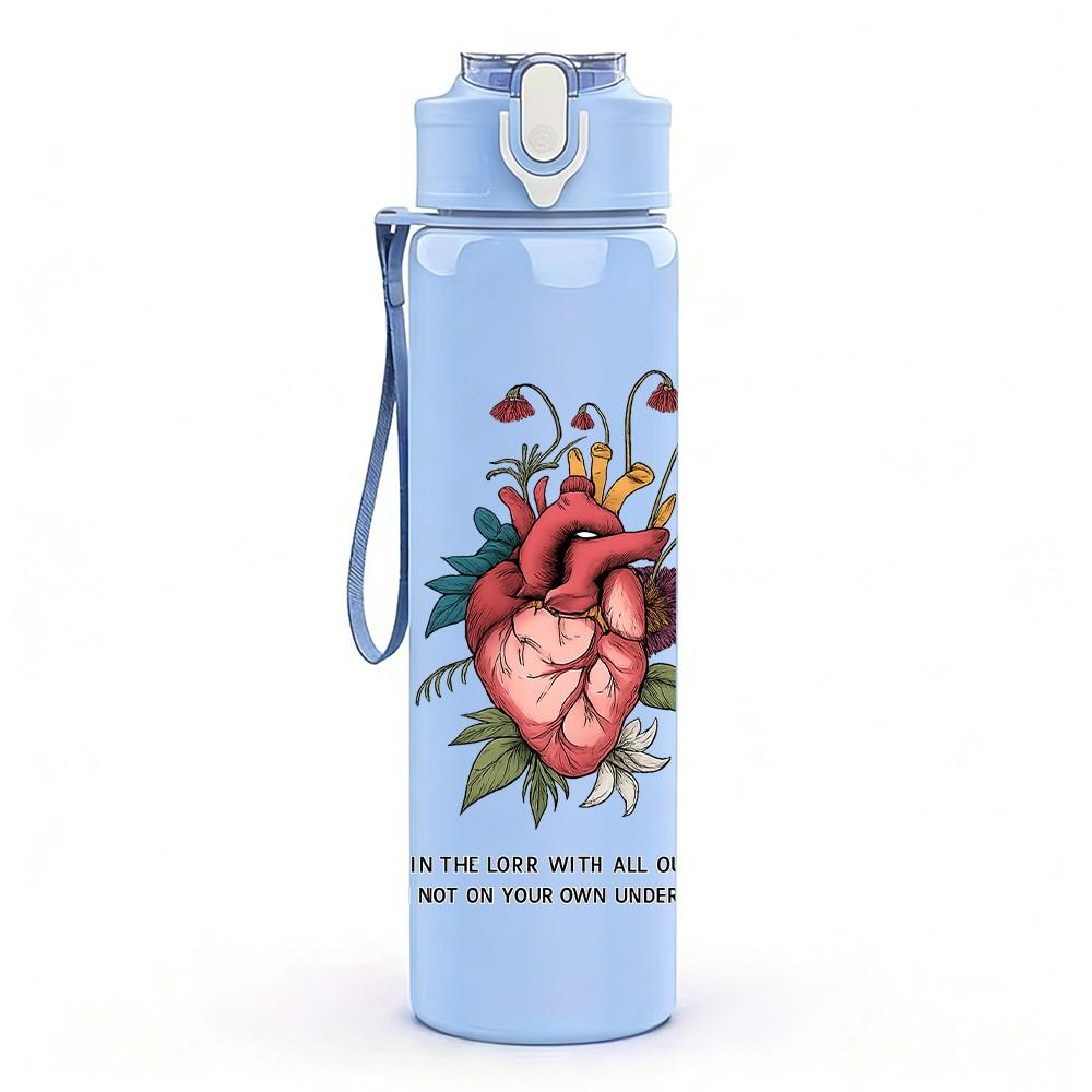 1PC Rovers 35 Heart Floral 750ml Color Plastic Sports Water Bottle Leakproof Flip Straw Lid Suitable for Sports Office Home Use