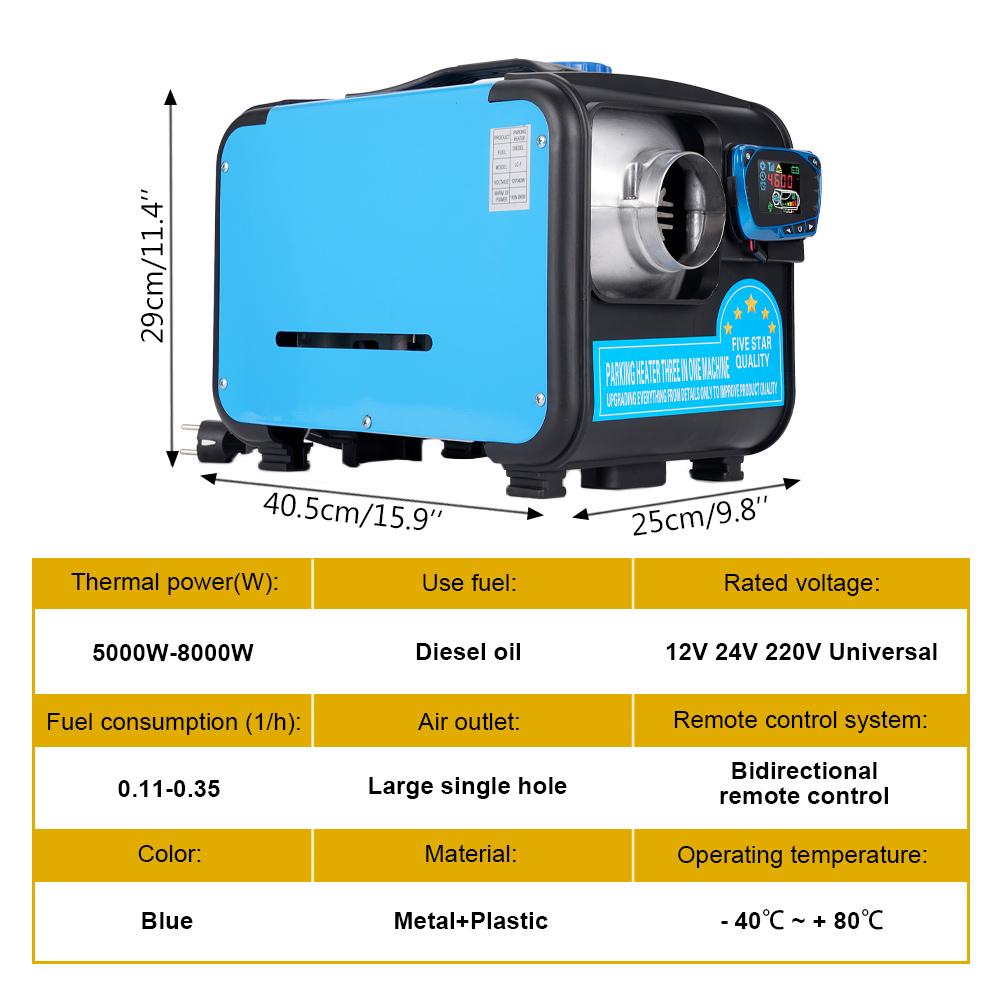 Car Parking Heater Universal 12V/24V/220V Diesel Air Heater 1-8KW Auxiliary Heater LED Display Universal Heater Accessories