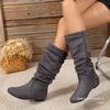 Schoenen in grote maten, Platte schoenen, Hoogteverhogende halfhoge laarzen, Dames Retro Suede Mode Laarzen met Ronde Neus