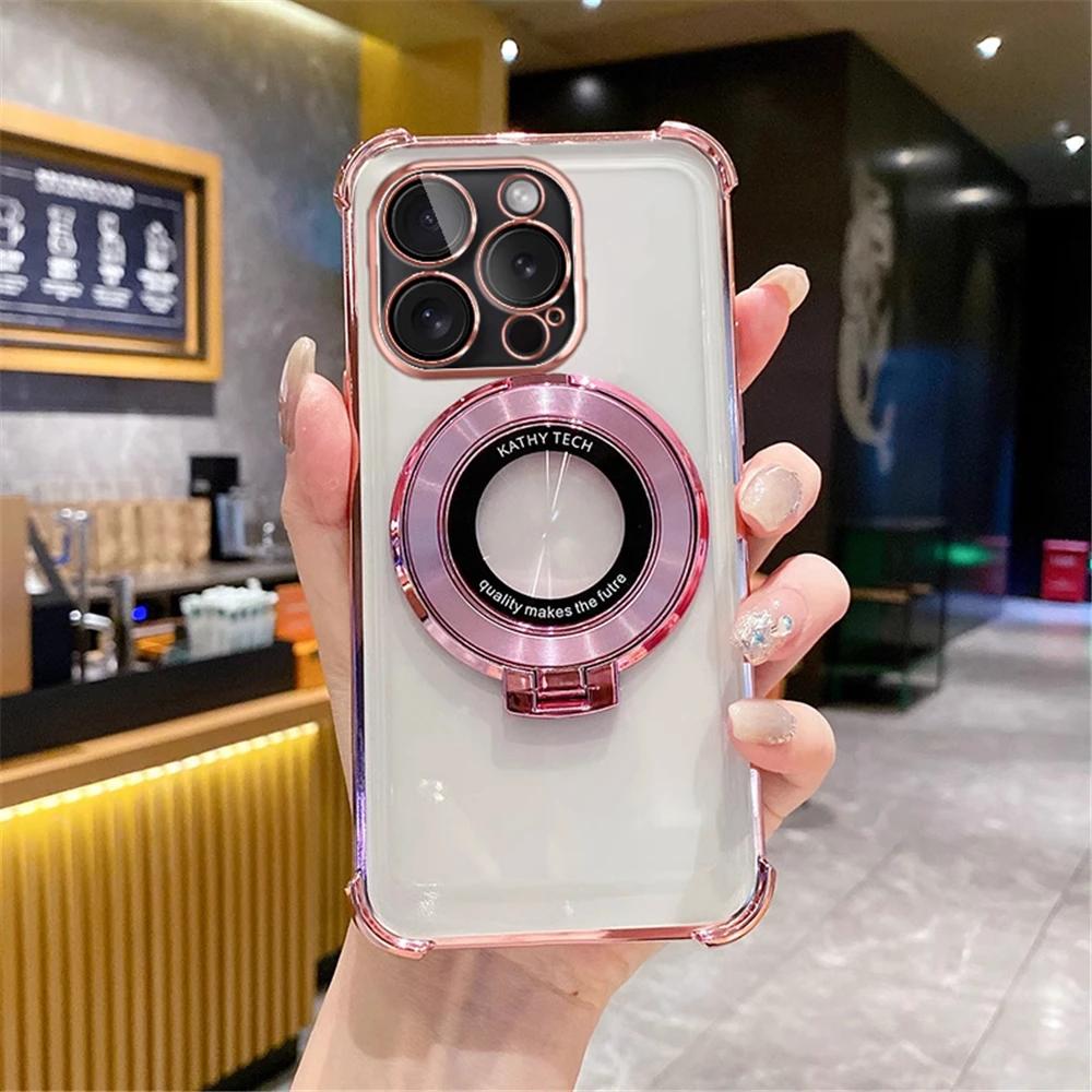 Shockproof Transparent Plating Stand Phone Holder Case For Huawei Mate 60 50 40 30 Pro Soft Silicon Bumper Cover
