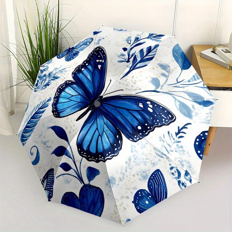 1pc Butterfly Floral Automatic Open/close Folding Compact Umbrella, 8-Rib Sturdy Canopy, Lightweight Portable, Everyday Use, Gift, Outdoor Umbrella, T