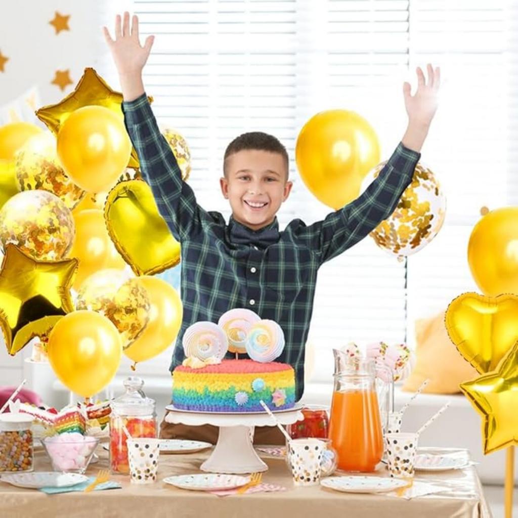 28 Stück Ballon Happy Birthday Party Dekorationen Konfetti Ballons 18" Stern Herz Folienballons Hochzeitsdekorationen Heliumballons Mädchen Junge Babyparty