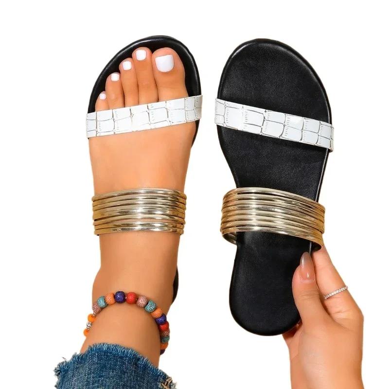 Fashion 2024 High Quality Ladies Shoes Plus Size Women's Slippers Fashion Narrow Band Daily Slippers Women New Round Toe Flat Slippers