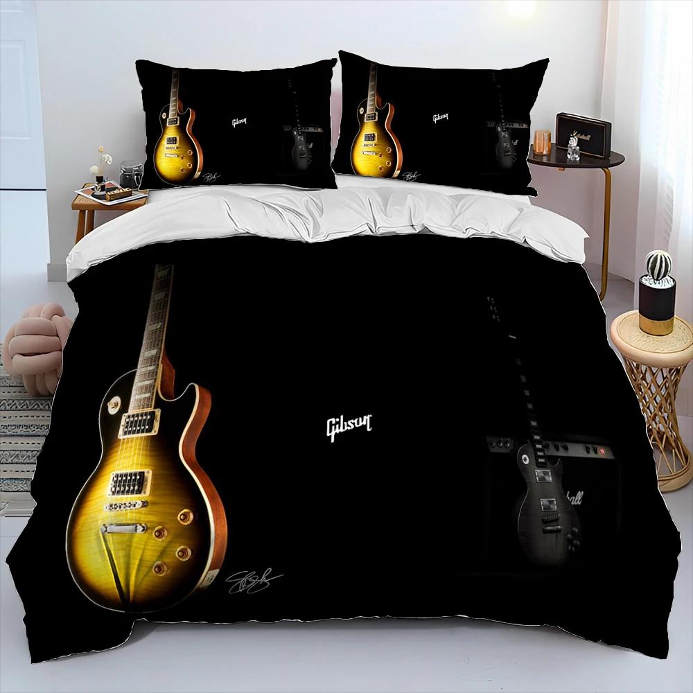 3D Classical Guitar Electric Guitar Comforter Bedding Set,Duvet Cover Bed Set Quilt Cover Pillowcase,King Queen Size Bedding Set