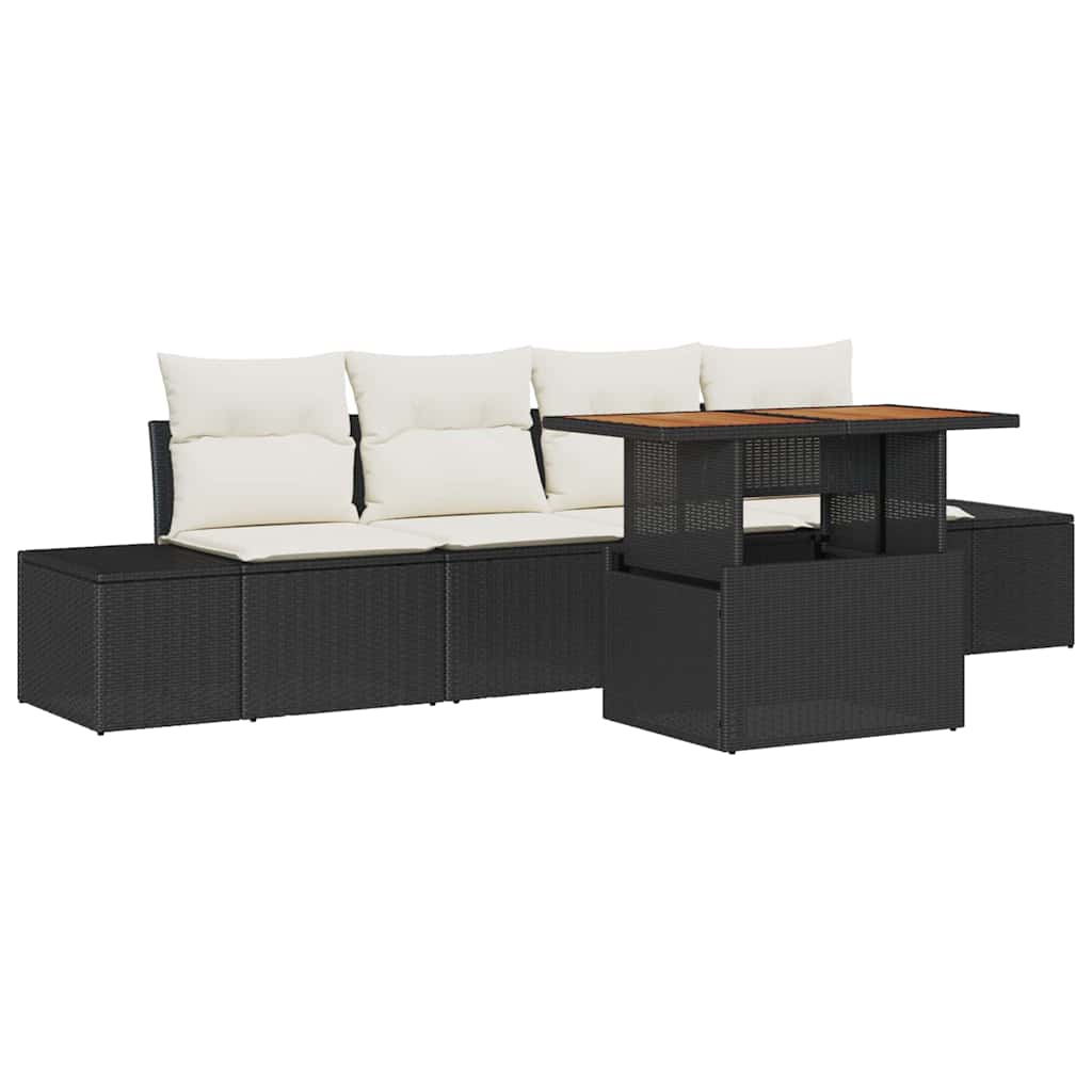 Garden Dining Set with Cushions 5 Pcs Black and Cream