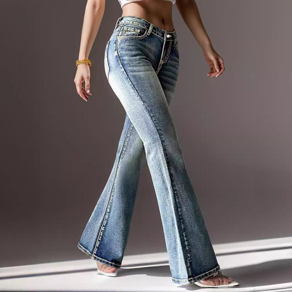 GMXIA Women's Vintage Jeans High Stretch Pocket Embroidery Vintage Jeans Slim Hip Lifting Flared Pants