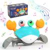 Krabbelkrebs-Spielzeug für Kinder mit Musik, Elektronisches Leucht-Krabbelspiel, Weicht automatisch Hindernissen aus, Bewegliches Spielzeug für Jungen und Mädchen